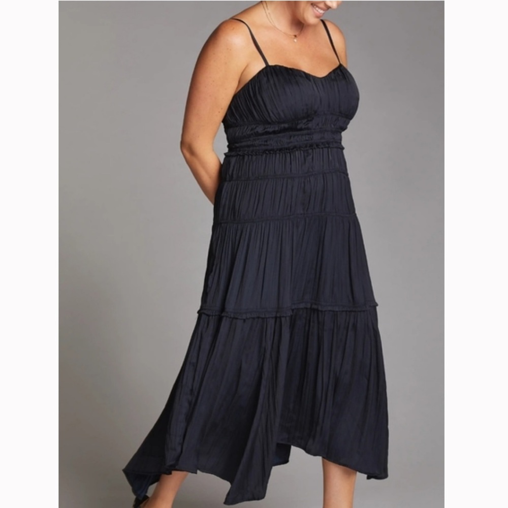 NWT Anthropology Black Ruched  Midi Dress
